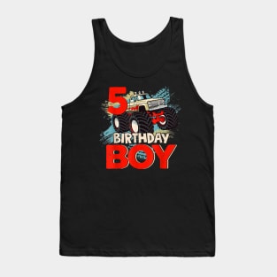 5 Year Old 5th Birthday Boy Monster Truck Car Tank Top